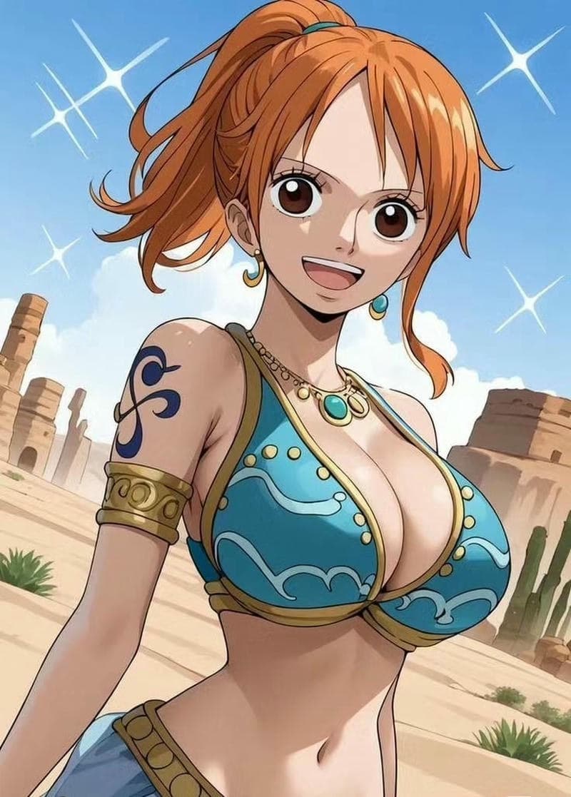 Ảnh Nami sexy với bikini trắng hoa xanh