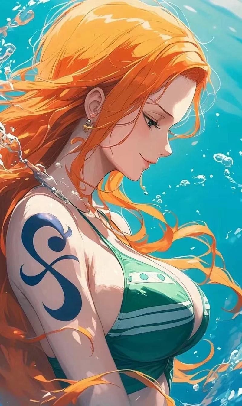 Ảnh Nami sexy với bikini trắng hoa xanh
