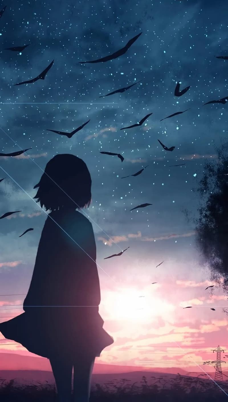 Hình nền điện thoại Anime nữ buồn